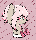Size: 149x165 | Tagged: safe, artist:chyoatas, oc, oc only, earth pony, pony, abstract background, bow, bust, earth pony oc, hair bow, smiling, solo