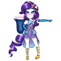 Size: 1080x1080 | Tagged: safe, alternate version, artist:_jytte.draw_, rarity, equestria girls, equestria girls series, forgotten friendship, g4, background removed, bedroom eyes, blushing, clothes, dress, ethereal mane, evening gloves, eyelashes, gloves, hand on hip, long gloves, pointing, signature, simple background, smiling, solo, starry mane, super ponied up, white background