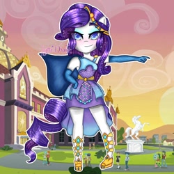 Size: 1080x1080 | Tagged: safe, alternate version, artist:_jytte.draw_, rarity, equestria girls, equestria girls series, forgotten friendship, g4, background removed, bedroom eyes, blushing, clothes, dress, ethereal mane, evening gloves, eyelashes, female, gloves, hand on hip, long gloves, pointing, signature, smiling, solo, starry mane, super ponied up