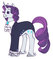 Size: 510x566 | Tagged: safe, artist:pigeorgien, rarity, pony, unicorn, g4, alternate hairstyle, clothes, female, mare, redesign, solo, suit, unshorn fetlocks