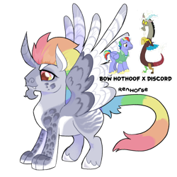 Size: 1280x1280 | Tagged: safe, artist:renhorse, bow hothoof, discord, oc, hybrid, g4, magical gay spawn, offspring, parent:bow hothoof, parent:discord, simple background, transparent background
