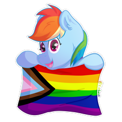 Size: 1800x1800 | Tagged: safe, artist:exobass, rainbow dash, pegasus, pony, g4, commission, female, holding, mare, pride, pride flag, pride month, rainbow flag, solo, ych example, your character here