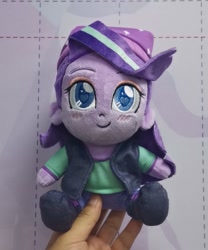 Size: 851x1024 | Tagged: safe, artist:abbystarling, starlight glimmer, equestria girls, g4, beanie, blushing, chibi, hat, heart eyes, irl, photo, plushie, sitting, smiling, solo, wingding eyes