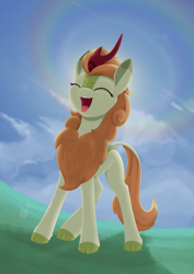 Size: 988x1394 | Tagged: safe, artist:dusthiel, autumn blaze, kirin, g4, atg 2021, eyes closed, newbie artist training grounds, open mouth, open smile, smiling, solo