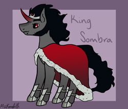Size: 1750x1500 | Tagged: safe, artist:misskanabelle, king sombra, pony, unicorn, g4, abstract background, cloak, clothes, curved horn, horn, male, signature, solo, stallion