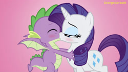 Size: 2042x1149 | Tagged: safe, artist:georgegarza01, rarity, spike, dragon, pony, unicorn, g4, blushing, cute, dragon x pony, duo, female, interspecies, kiss on the lips, kissing, love, male, romantic, ship:sparity, shipping, show accurate, straight, winged spike, wings
