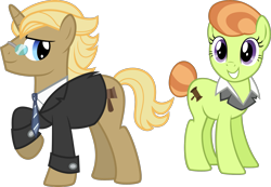 Size: 1989x1380 | Tagged: safe, artist:m99moron, artist:toughbluff, edit, vector edit, golden gavel, lady justice, swift justice, vance van vendington, earth pony, pony, unicorn, g4, background pony, crack shipping, cute, female, glasses, goldenjustice, male, mare, shipping, simple background, smiling, stallion, straight, suit collar, tail bun, transparent background, vector