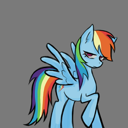 Size: 1080x1080 | Tagged: safe, artist:菜c, rainbow dash, pegasus, pony, fanfic:rainbow factory, g4, fanfic art, gray background, lidded eyes, raised hoof, simple background, spread wings, wings