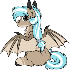 Size: 576x558 | Tagged: safe, artist:rokosmith26, oc, oc only, bat pony, pony, back, bat pony oc, bat wings, chest fluff, chibi, cute, ear fluff, female, fluffy, hairband, looking back, mare, markings, nostrils, rear view, simple background, sitting, solo, spread wings, tail band, transparent background, unshorn fetlocks, wings