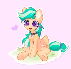 Size: 2533x2450 | Tagged: safe, artist:inowiseei, oc, oc only, oc:summer ray, pegasus, pony, chest fluff, choker, ear fluff, female, grass, heart, high res, open mouth, sitting, smiling, solo