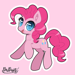 Size: 900x900 | Tagged: safe, artist:piripaints, pinkie pie, earth pony, pony, g4, cute, diapinkes, ear fluff, happy, looking at you, open mouth, pink background, simple background, smiling, solo