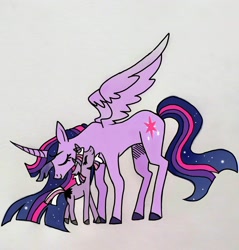 Size: 2152x2251 | Tagged: safe, artist:citi, twilight sparkle, oc, oc:tiara, alicorn, hybrid, pony, g4, the last problem, female, high res, interspecies offspring, mother and child, mother and daughter, offspring, older, older twilight, older twilight sparkle (alicorn), parent:lord tirek, parent:twilight sparkle, parents:twirek, princess twilight 2.0, twilight sparkle (alicorn)