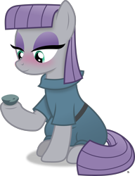 Size: 2903x3779 | Tagged: safe, artist:anime-equestria, boulder (g4), maud pie, earth pony, pony, g4, blushing, clothes, dress, eyeshadow, female, high res, makeup, mare, rock, simple background, sitting, smiling, solo, transparent background, vector, when she smiles