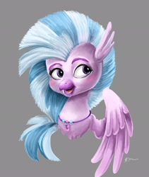 Size: 1725x2048 | Tagged: safe, artist:catscratchpaper, silverstream, hippogriff, g4, blushing, bust, cute, diastreamies, gray background, jewelry, necklace, simple background, solo