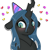 Size: 512x512 | Tagged: safe, artist:llametsul, queen chrysalis, changeling, changeling queen, g4, blushing, confetti, cute, cutealis, female, floppy ears, hat, looking away, mare, party hat, shy, simple background, solo, transparent background