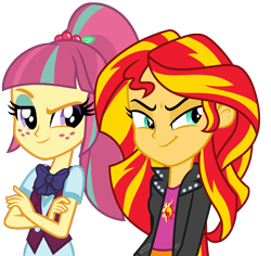 Size: 3184x3000 | Tagged: safe, edit, sour sweet, sunset shimmer, equestria girls, g4, my little pony equestria girls, my little pony equestria girls: friendship games, female, high res, lesbian, png, shipping, simple background, smiling, smirk, sourshimmer, transparent background