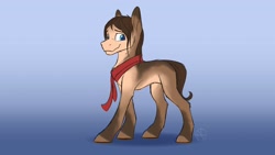 Size: 4000x2250 | Tagged: safe, artist:klarapl, oc, oc only, oc:aed, earth pony, pony, clothes, male, scarf, smiling, solo, stallion