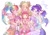 Size: 3508x2480 | Tagged: safe, artist:卯卯七, apple bloom, applejack, rainbow dash, rarity, scootaloo, sweetie belle, human, g4, belt, bow, bowtie, bracelet, braided pigtails, clothes, cute, cutie mark crusaders, dress, ear piercing, earring, female, hair bow, hat, headband, high res, humanized, jewelry, necklace, peace sign, piercing, ponytail, pose, shorts, siblings, sisters, skirt, suspenders