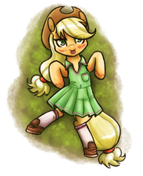 Size: 1043x1280 | Tagged: safe, artist:king-kakapo, applejack, earth pony, pony, g4, :p, applejack's hat, blushing, clothes, cowboy hat, cute, dress, hat, jackabetes, lying down, shoes, socks, solo, stetson, tongue out