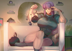 Size: 1400x989 | Tagged: safe, artist:bakki, maud pie, human, g4, boots, breasts, busty maud pie, clothes, commission, couch, dress, female, fetish, growth, humanized, maud pump, muscle expansion, muscle fetish, muscles, muscular female, rock, shoes, socks, solo