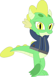 Size: 2525x3537 | Tagged: safe, artist:php170, artist:porygon2z, oc, oc only, oc:jade, dragon, fallout equestria, clothes, crossed legs, dragon oc, fallout, feet, female, happy, high res, jumpsuit, looking at you, simple background, smiling, smiling at you, solo, teeth, transparent background, vault suit, vector