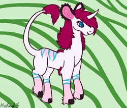 Size: 1750x1500 | Tagged: safe, artist:misskanabelle, oc, oc only, oc:dona, pony, zebra, zebracorn, abstract background, female, leonine tail, mare, signature, solo, zebra oc