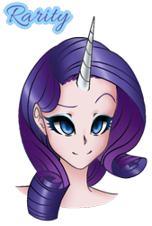 Size: 540x798 | Tagged: safe, artist:jvartes6112, rarity, human, g4, bust, eyelashes, female, horn, horned humanization, humanized, makeup, simple background, smiling, solo, transparent background