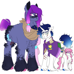 Size: 3000x3000 | Tagged: safe, artist:gingygin, princess celestia, princess luna, oc, oc:starry stitch, oc:tidal gallant, pegasus, pony, unicorn, g4, baby, baby pony, cewestia, family, female, filly, high res, larger female, male, mare, not shining armor, parent oc, pink-mane celestia, previous generation, race swap, scar, simple background, size difference, smaller male, stallion, unshorn fetlocks, white background, woona, younger
