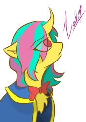 Size: 516x729 | Tagged: safe, artist:goldencrow, oc, oc:golden crow, pony, unicorn, bowtie, cloak, clothes