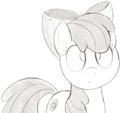 Size: 1028x915 | Tagged: safe, artist:dtcx97, apple bloom, earth pony, pony, g4, female, filly, looking at you, monochrome, solo, the cmc's cutie marks