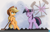 Size: 3000x1947 | Tagged: safe, artist:ncmares, edit, applejack, twilight sparkle, earth pony, pony, unicorn, g4, the saddle row review, applejack's hat, bipedal, bipedal leaning, broom, cleanup, cowboy hat, freckles, giant pony, glowing, glowing horn, hat, horn, leaning, macro, magic, magic aura, mega, observatory, open mouth, sweeping, sweepsweepsweep, telekinesis, this will end in destruction, unicorn twilight