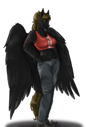 Size: 540x797 | Tagged: safe, artist:zsnowfilez, oc, oc only, oc:delta serpentis, pegasus, anthro, clothes, female, hand on hip, hands on waist, pants, simple background, solo, top, transparent background