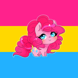 Size: 1920x1920 | Tagged: safe, artist:wilvarin-liadon, pinkie pie, earth pony, pony, g4, blushing, chibi, cute, diapinkes, pansexual pride flag, pride, pride flag, solo