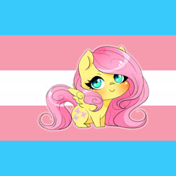 Size: 1920x1920 | Tagged: safe, artist:wilvarin-liadon, fluttershy, pegasus, pony, g4, blushing, chibi, cute, pride, pride flag, shyabetes, solo, trans fluttershy, transgender pride flag