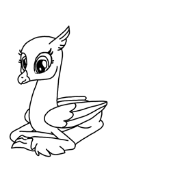 Size: 768x768 | Tagged: safe, artist:agdapl, oc, oc only, hippogriff, base, hippogriff oc, lineart, lying down, monochrome, prone, simple background, solo, white background