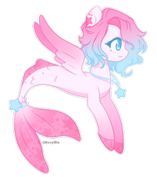 Size: 948x1068 | Tagged: safe, artist:acryilia, oc, oc only, seapony (g4), adoptable, auction, dorsal fin, eyelashes, female, fin wings, fins, fish tail, flowing tail, jewelry, necklace, simple background, smiling, solo, tail, transparent background, wings