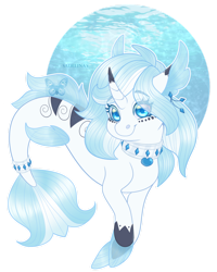 Size: 1024x1280 | Tagged: safe, artist:sadelinav, oc, oc only, pony, seapony (g4), unicorn, blue eyes, blue mane, commission, dorsal fin, female, fins, fish tail, flowing tail, horn, jewelry, necklace, seaponified, simple background, smiling, solo, species swap, tail, transparent background, ych result