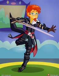 Size: 3090x4000 | Tagged: safe, artist:dieart77, sunburst, equestria girls, g4, alberius, clothes, commission, cosplay, costume, crossover, cygames, dragalia lost, equestria girls-ified, ian hanlin, male, sword, voice actor joke, weapon