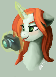 Size: 1450x1980 | Tagged: safe, artist:raphaeldavid, crackle cosette, queen chrysalis, pony, g4, atg 2021, camera, disguised changeling, magic, newbie artist training grounds, solo