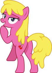 Size: 1681x2373 | Tagged: safe, artist:starcollider, cherry berry, earth pony, pony, g4, bedroom eyes, butt, cherryplot, female, lip bite, mare, plot, show accurate, simple background, solo, transparent background, vector