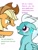 Size: 768x1024 | Tagged: safe, artist:windy breeze, applejack, fleetfoot, earth pony, pegasus, pony, g4, blue coat, denied, dialogue, duo, duo female, female, food, funetik aksent, green eyes, grin, implied big macintosh, implied fleetmac, implied straight, lies, male, mare, nervous, orange coat, overprotective, pie, pointing, purple eyes, secret, shading, ship:fleetmac, shipping, simple background, sitting, smiling, straight, suspicious, sweat, sweatdrop, ten gallon hat, this will not end well, white mane, yelling, yellow mane