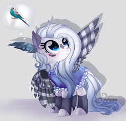 Size: 2008x1924 | Tagged: safe, artist:2pandita, oc, oc only, bird, budgerigar, pegasus, pony, clothes, female, mare, solo, thought bubble