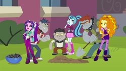 Size: 1280x720 | Tagged: safe, artist:kimberlythehedgie, artist:zeldarondl, edit, screencap, adagio dazzle, aria blaze, fido, rover, sonata dusk, spot, diamond dog, equestria girls, g4, my little pony equestria girls: rainbow rocks, player piano, boots, clothes, cute, diamond dudes, digging, disguise, disguised siren, female, fidazzle, gem, giggling, hand on hip, high heel boots, laughing, leggings, lidded eyes, male, pants, pigtails, rovaria, shipping, shoes, shovel, siren gem, smiling, sonatabetes, spotnata, straight, the dazzlings, twintails, vector