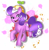 Size: 3611x3673 | Tagged: safe, artist:doraeartdreams-aspy, screwball, earth pony, pony, g4, g5, abstract background, female, g4 to g5, hat, high res, mare, open mouth, paint, propeller hat, raised hoof, solo, unshorn fetlocks