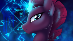 Size: 1920x1080 | Tagged: safe, artist:nivimonster, tempest shadow, pony, g4, broken horn, bust, electricity magic, horn, magic, magic circle, portrait, profile, solo