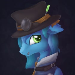 Size: 2048x2048 | Tagged: safe, artist:safizejaart, oc, oc only, oc:thinker blue, pegasus, pony, clothes, female, glasses, hat, high res, mare, pegasus oc, solo, steampunk