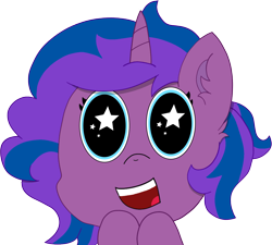 Size: 1484x1334 | Tagged: safe, artist:eminent entropy, derpibooru exclusive, oc, oc only, oc:stellar trace, pony, unicorn, atg 2021, bust, emote, emotes, emoticon, excited, looking at you, newbie artist training grounds, portrait, simple background, smiling, solo, starry eyes, transparent background, wingding eyes