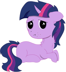 Size: 1304x1420 | Tagged: safe, artist:eminent entropy, twilight sparkle, pony, unicorn, g4, :t, atg 2021, crumbs, embarrassed, looking away, lying down, newbie artist training grounds, sad, simple background, solo, transparent background, unicorn twilight