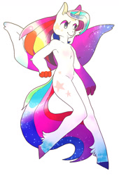 Size: 1076x1583 | Tagged: safe, artist:aa-ko-sama, oc, oc only, alicorn, anthro, unguligrade anthro, alicorn oc, butterfly wings, ethereal mane, hoof fluff, horn, simple background, smiling, solo, starry mane, white background, wings