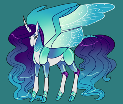 Size: 2600x2200 | Tagged: safe, artist:loryska, oc, oc only, changepony, hybrid, pony, green background, high res, magical lesbian spawn, offspring, parent:queen chrysalis, parent:rarity, parents:rarilis, simple background, solo